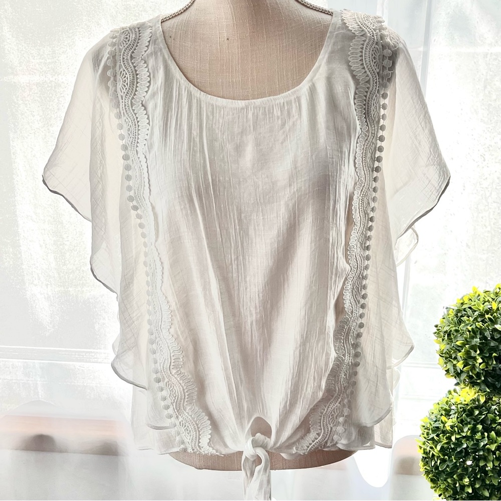 I.N. Studio Gauzy Top Paper White Size Large Petite - Picture 12 of 15